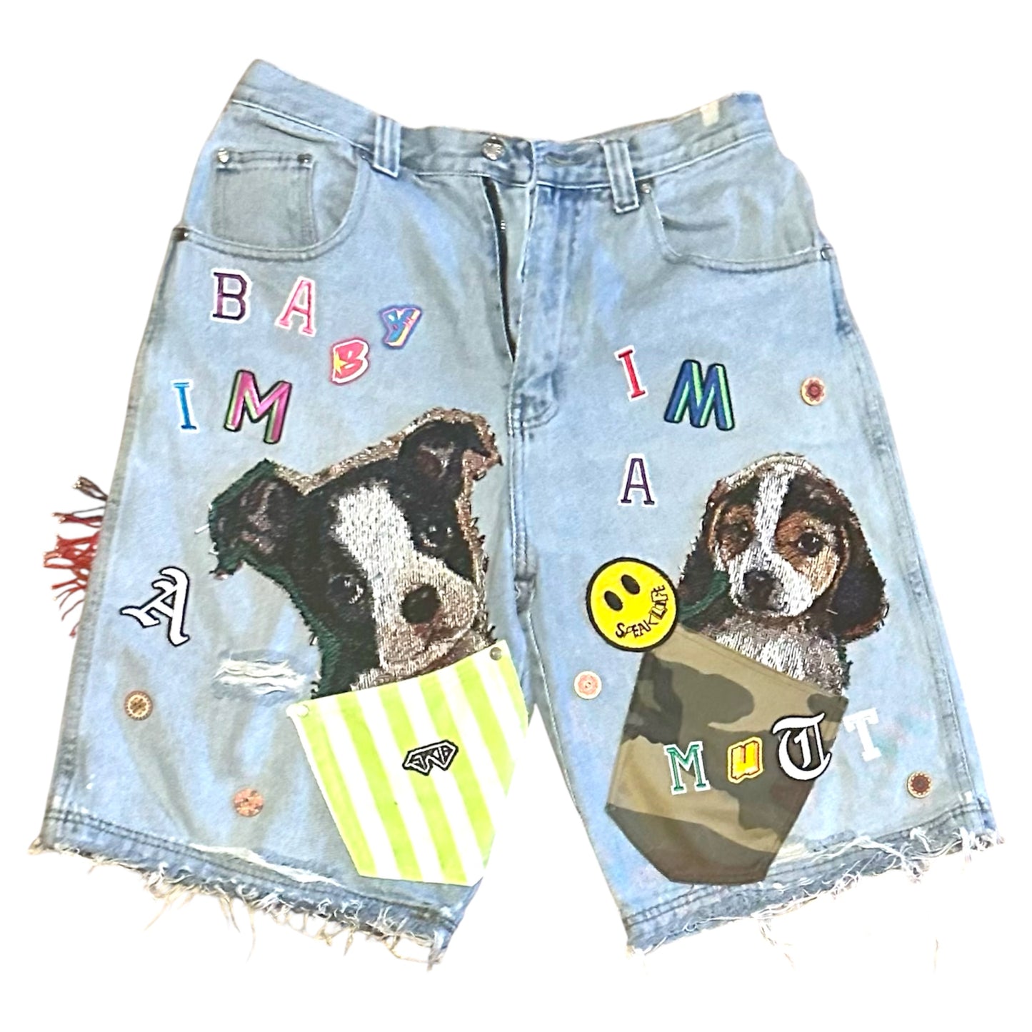 “Baby I’m a Mutt” Handmade Denim Shorts