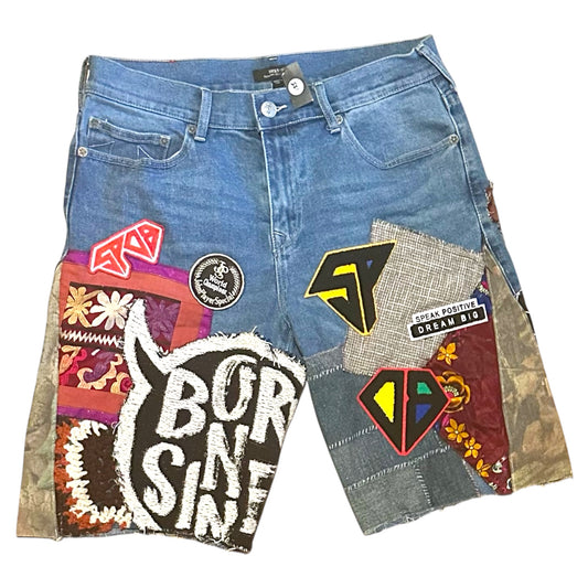 Handmade Patchwork Denim Shorts